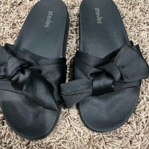 Stevies Black Bow Slide Sandals